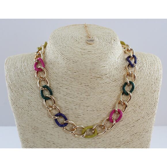Isaac Mizrahi New York Gold Tone and Color Link Collar Necklace #MZ11 - Picture 2 of 3